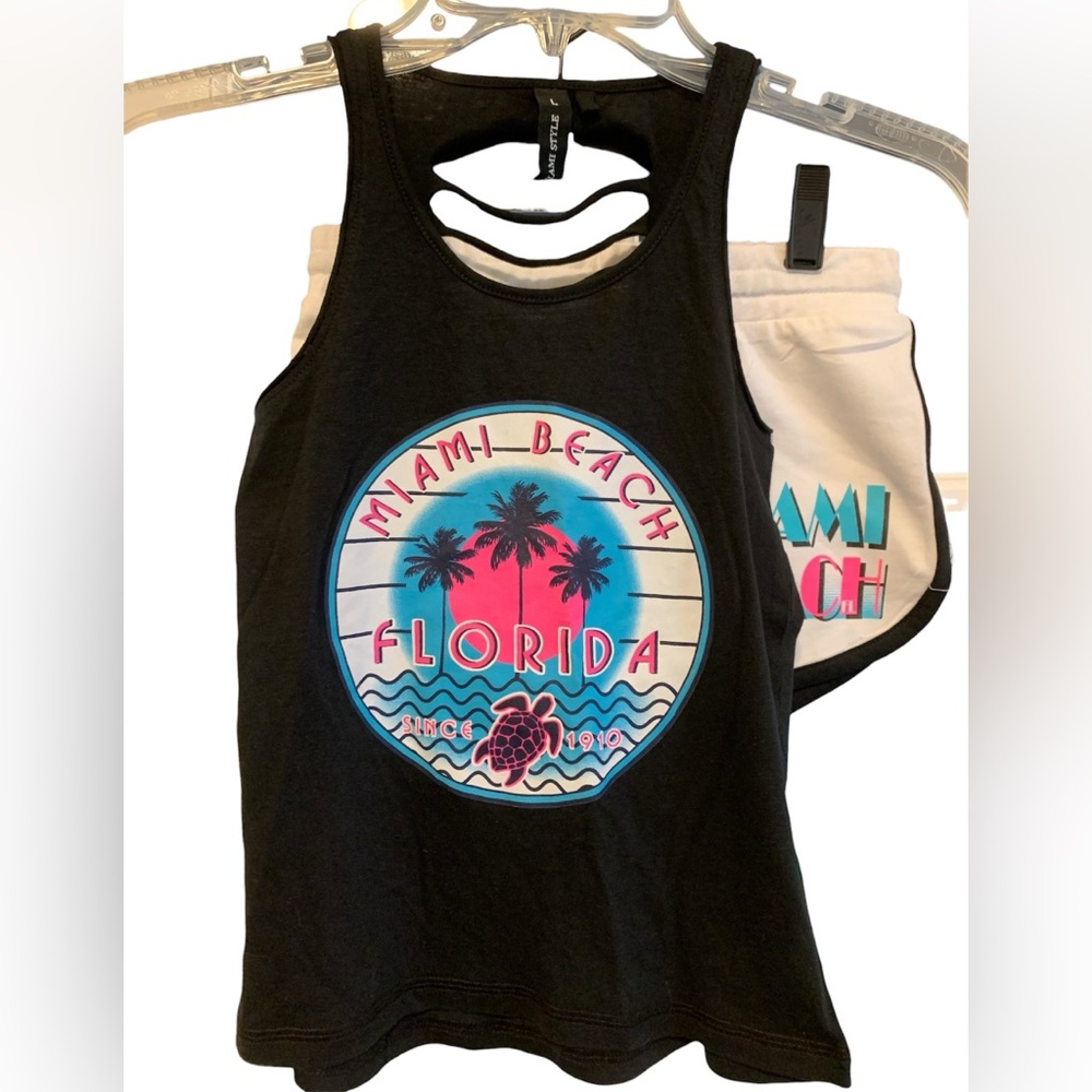 Miami Beach Florida Tank Top and Short Set - Black White Pink Blue Classic MIA